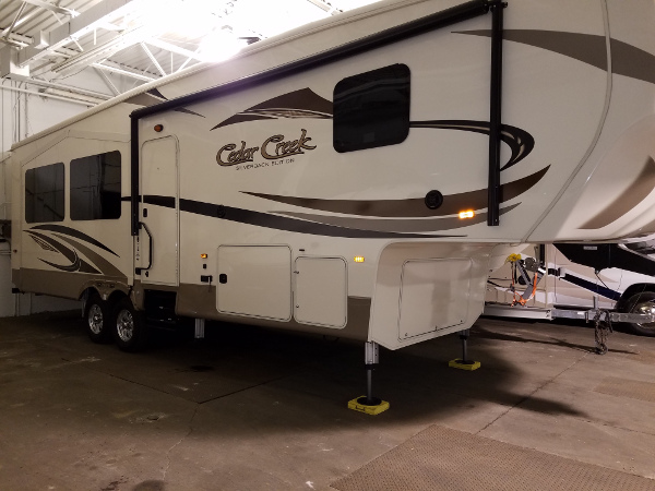 Camper in indoor storage
