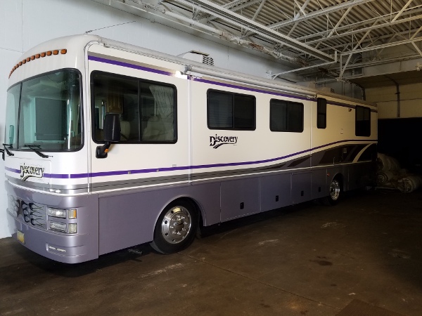 Camper stored indoors